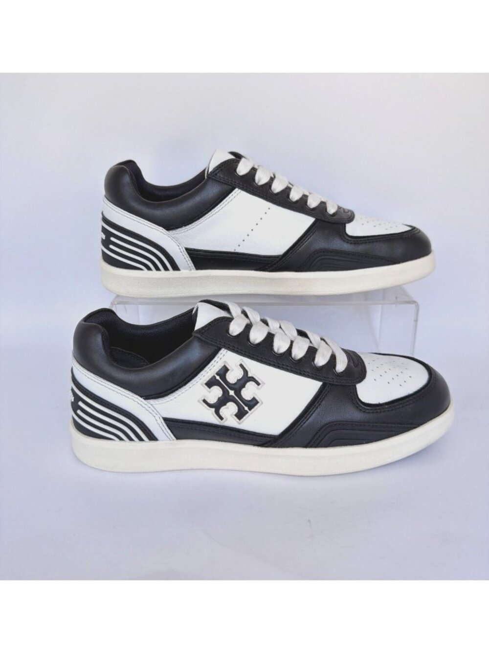 Tory Burch Clover Court Sneakers White Black Retro Style Women Size 6.5